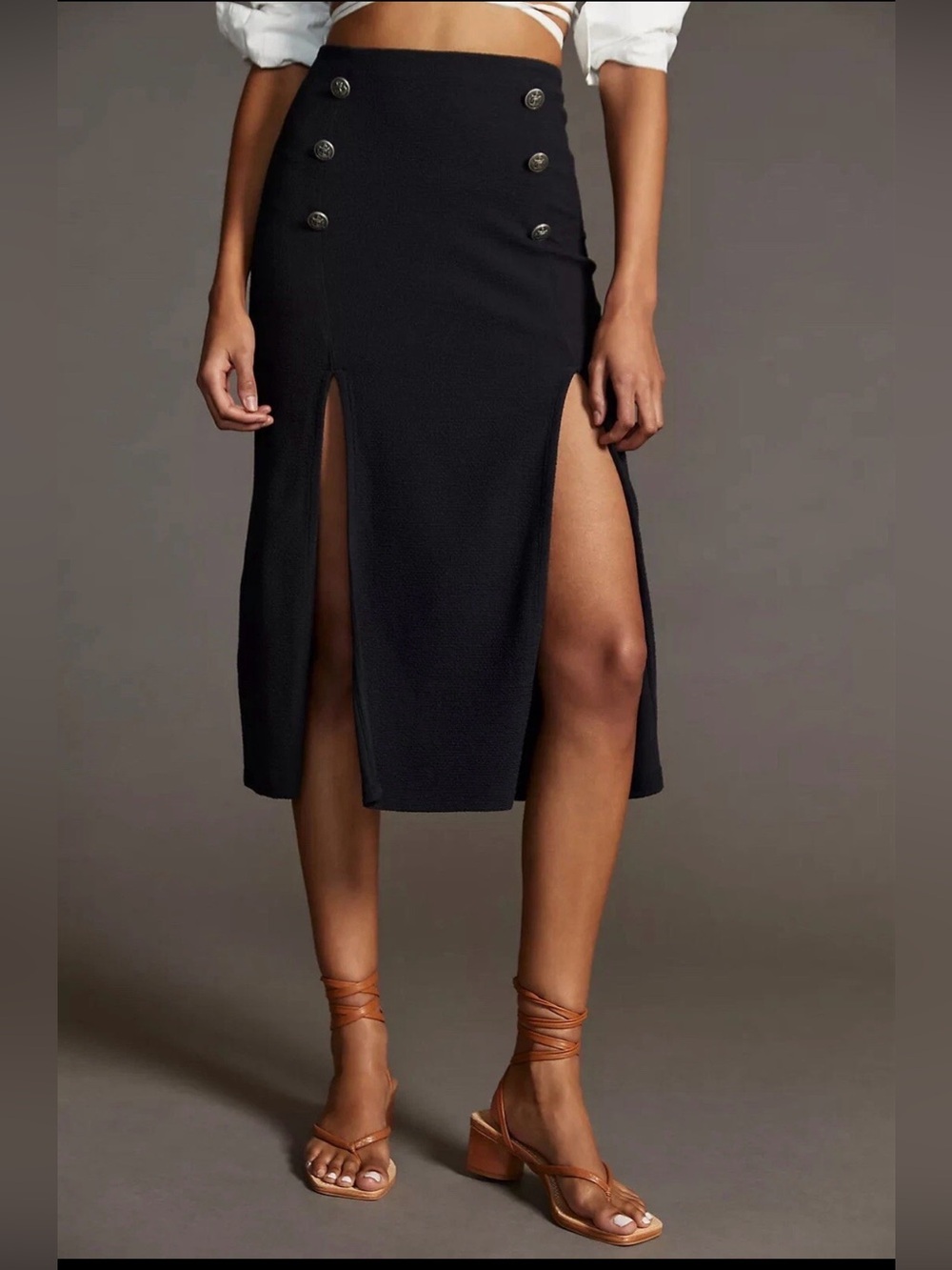 Anthropologie Maeve orange midi skirt double slits stretch size 2 A28 - Picture 8 of 8